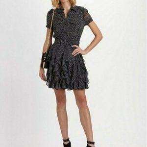 Rachel Zoe Joplin Short Sleeve Grey Ruffle Dress 100% Silk - SIZE 8